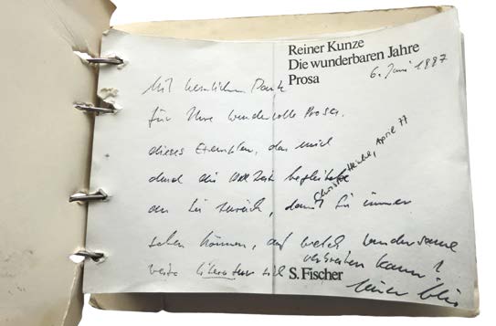 Persönlicher Gruß des Absenders von 1997 in der 1977 heimlich in der DDR hergestellten Kopie des Buches "Die wunderbaren Jahre"