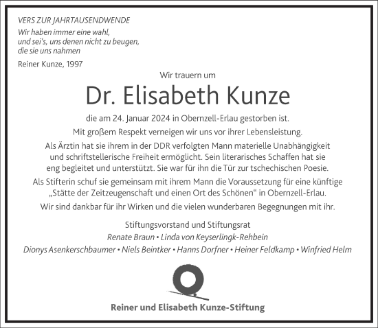 und die Traueranzeige der Stiftung aus der PNP und der FAZ vom 27.01.2024